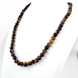 Single Strand Tigers Eye Beaded 15” Choker Necklace w/ Barrel Clasp